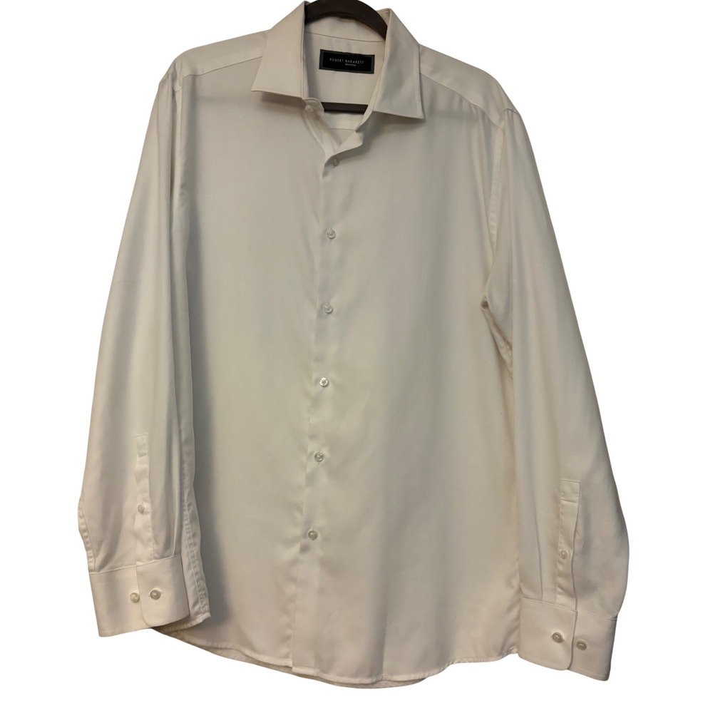 Robert Barakett White Herringbone Dress Shirt Mens 16.5 34/35 Long Sleeve Button